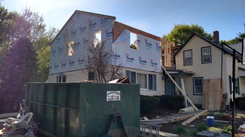 Framing of a second floor addition including 2 bedrooms, bathroom, laundry and office.